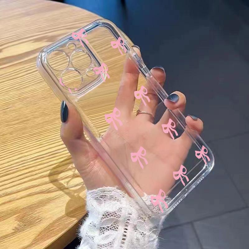 Романтичный розовый бант Чехол для телефона для iPhone 17 Air 16 15 14 13 12 11 Pro Max Plus Mini 8 7 Мягкий прозрачный чехол Fundas Аксессуар
