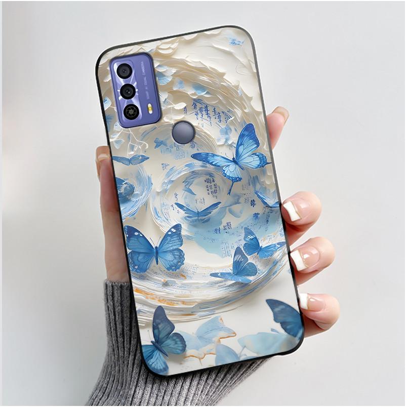 Cute Case For TCL 20B (6159K) Fundas Capa Printing Shell Protective Cover Soft Silicone Coque Cartoon Black Casing