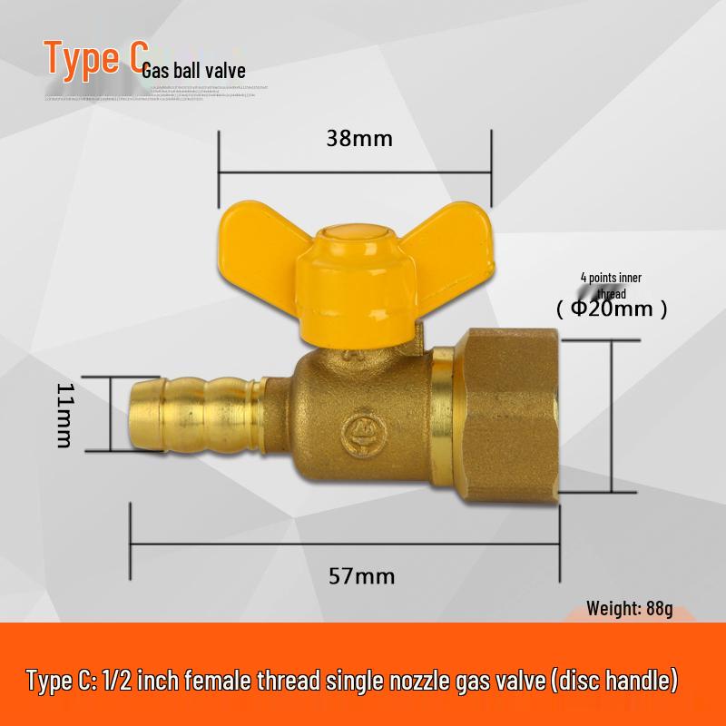 Thickened 4-Point Gas Ball Valve for Natural Gas and Water Heaters, Internal/External Thread.