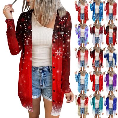 Женский осенне-зимний повседневный кардиган с принтом, длинными рукавами и карманами