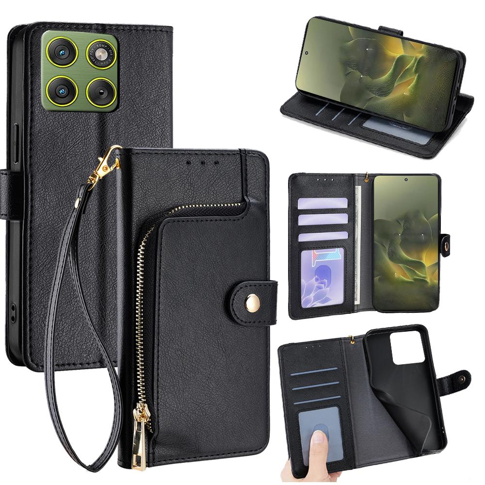 For Motorola Edge 70 5G Case Zipper Pocket PU Leather Wallet Flip Phone Cover