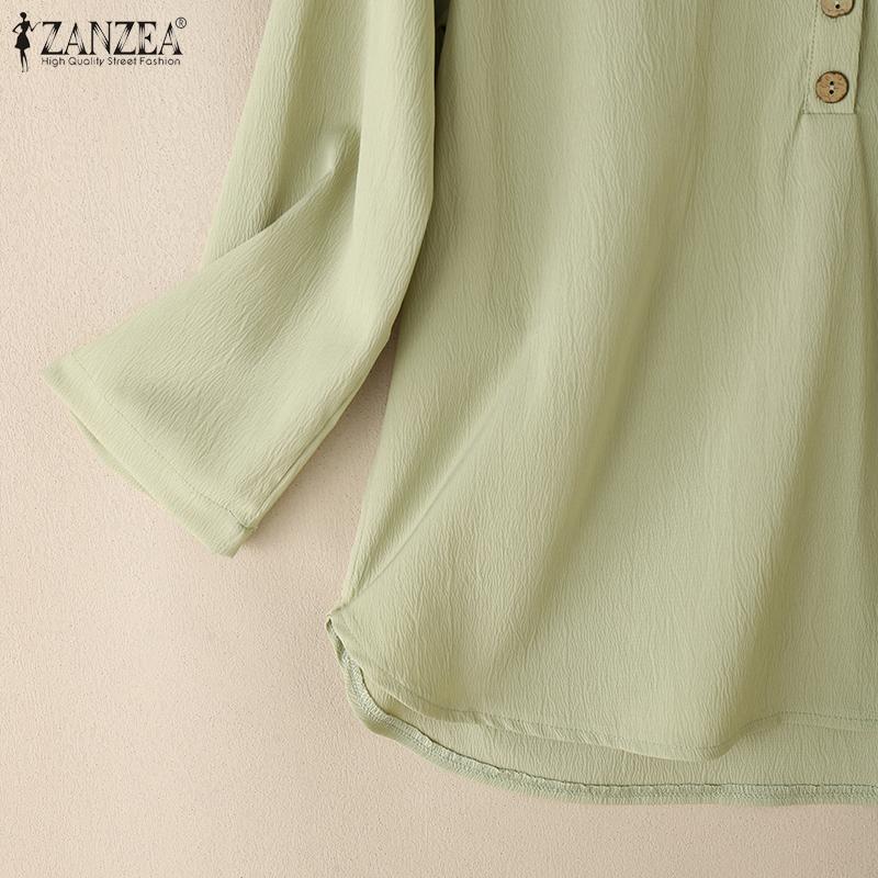 ZANZEA Женская повседневная блузка с V-образным вырезом и рукавом 3/4, свободного кроя, тонкая