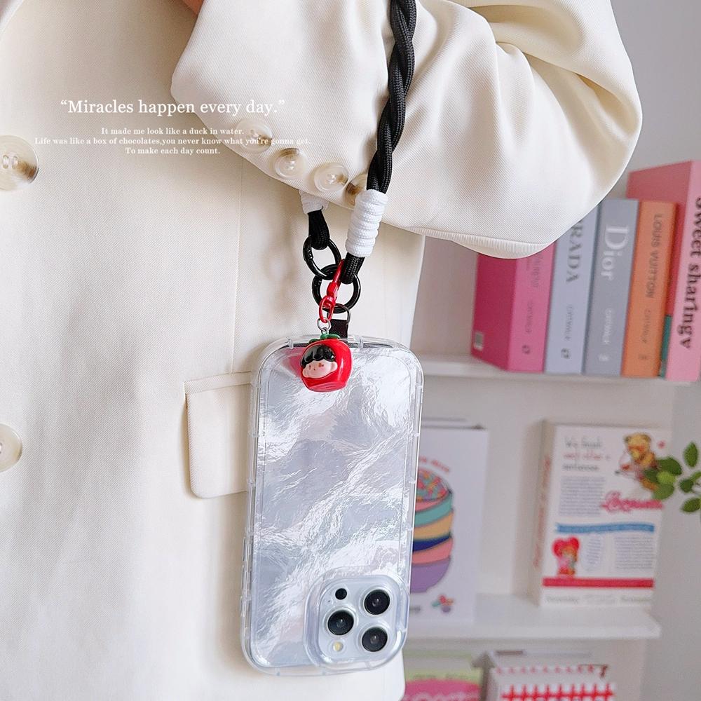New Universal Braided Mobile Phone Lanyard Strap 3D Cartoon Hanging Chain Ring Cord with Patch Wrist Strap Cell Phone Detachable