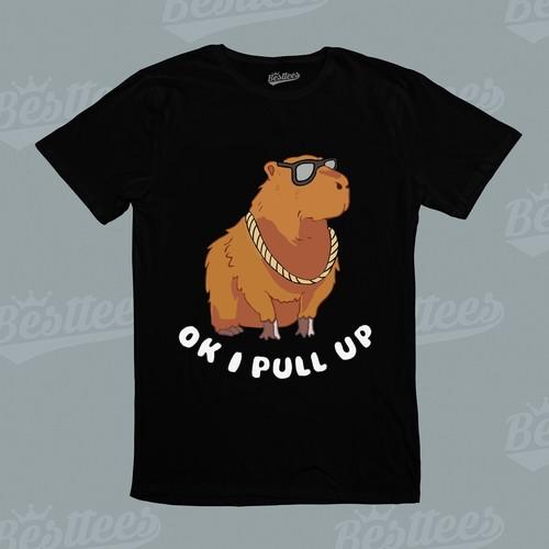 Giant Rodent Cartoon Cute Animals Capybara don't worry be Happy Capy Tee T-Shirt