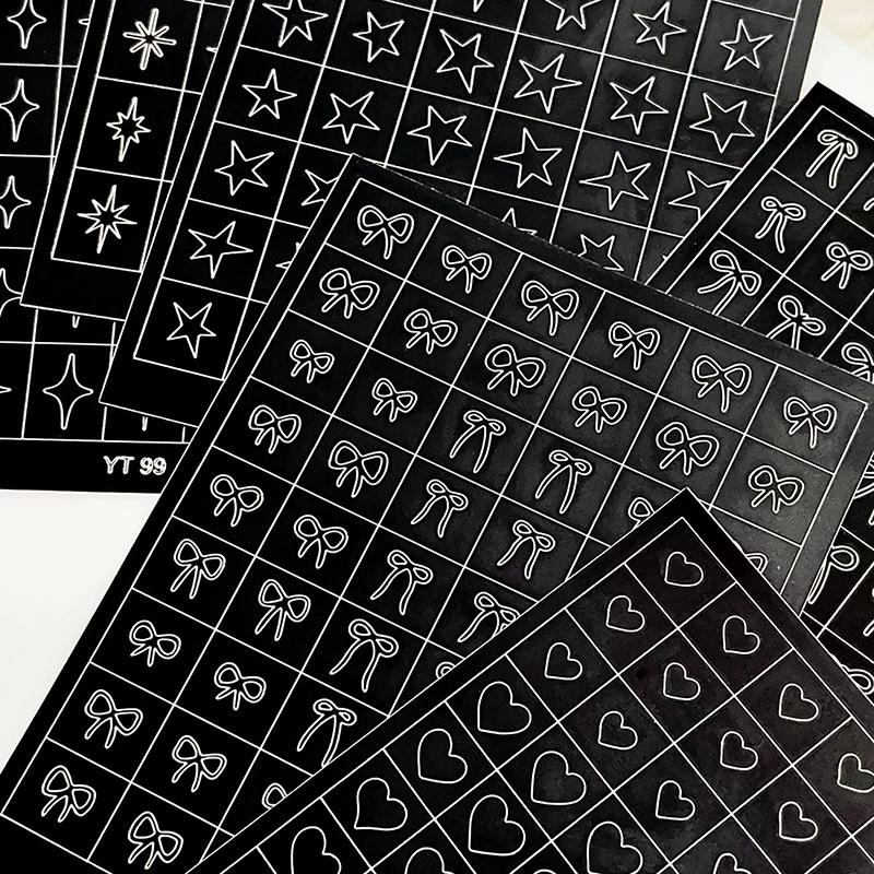 Наклейки-трафареты для ногтей с узором Сердца, Банты, Звезды, Полые, Для французского маникюра, Типсы, Дизайн ногтей