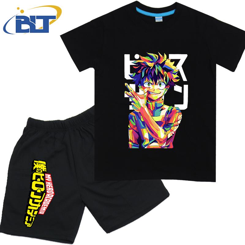 My Hero Academia anime costume kids T-shirt set pure cotton short-sleeved shorts 2-piece set for boys and girls