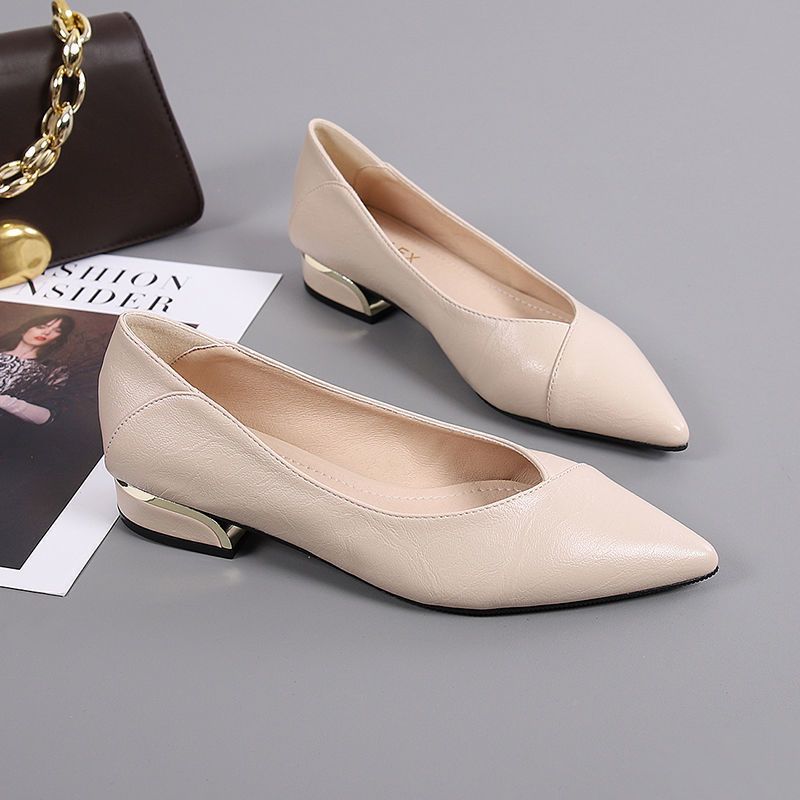 Single Shoe Women's Flat Bottomed Thick Heel Mid Heel Casual Shoes Versatile Work Leather Shoes