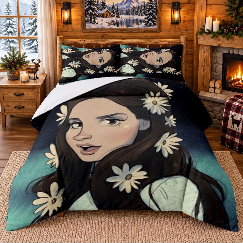 Lana Del Rey Pattern Bedding 3Pcs Set Bed Sheet And Pillowcases For Indoor Bedroom