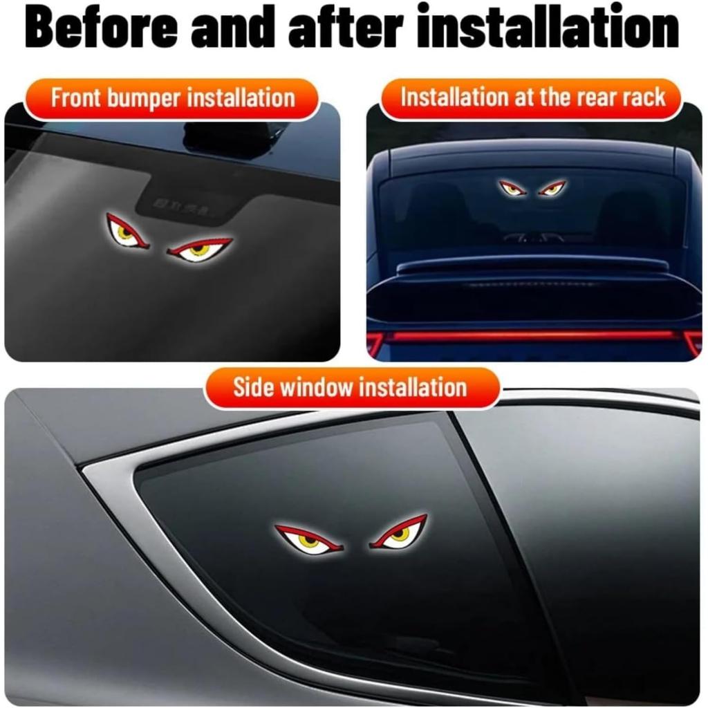 2pcs Solar Demon Eye LED Car Window Light, Wireless No Drill, Waterproof, Animated Devil LED Eyes Light for Car Windshield
