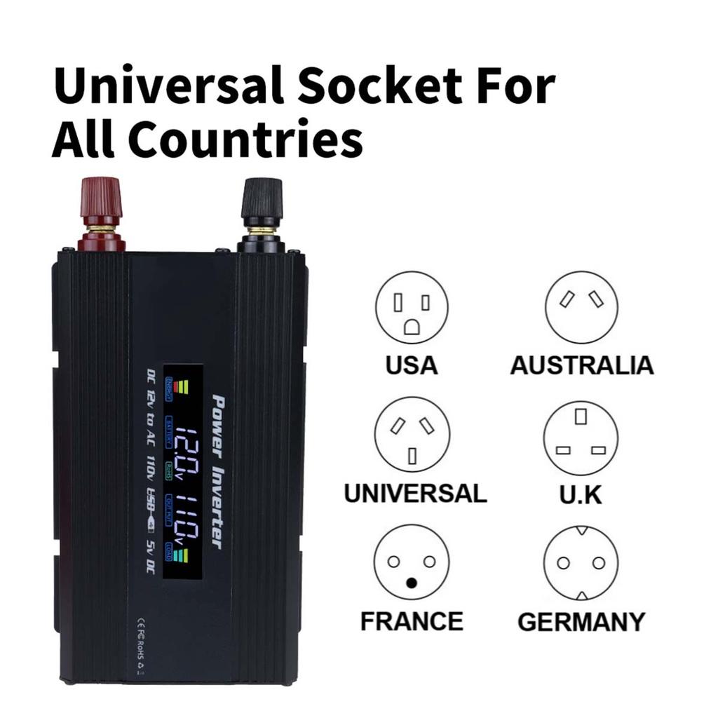 Инвертор автомобильный 1000 Вт с ЖК-дисплеем, преобразователь напряжения, зарядное устройство, USB, трансформатор напряжения, инвертор с модифицированной синусоидой, 20 * 9.5 * 5.5 см