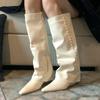 Show Your Legs and Be Thin! White Trouser Boots 2025 New Fat Mm Pointed Wedge Heels High Tube But Knee Boots Women