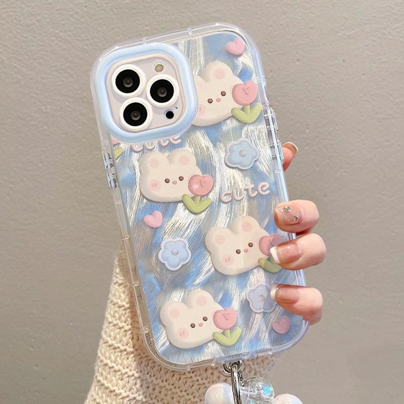 Rabbit Flowers Suitable for Apple 16 Mobile Phone Case 15pro Feather Yarn Iphone14promax Lens Full Package
