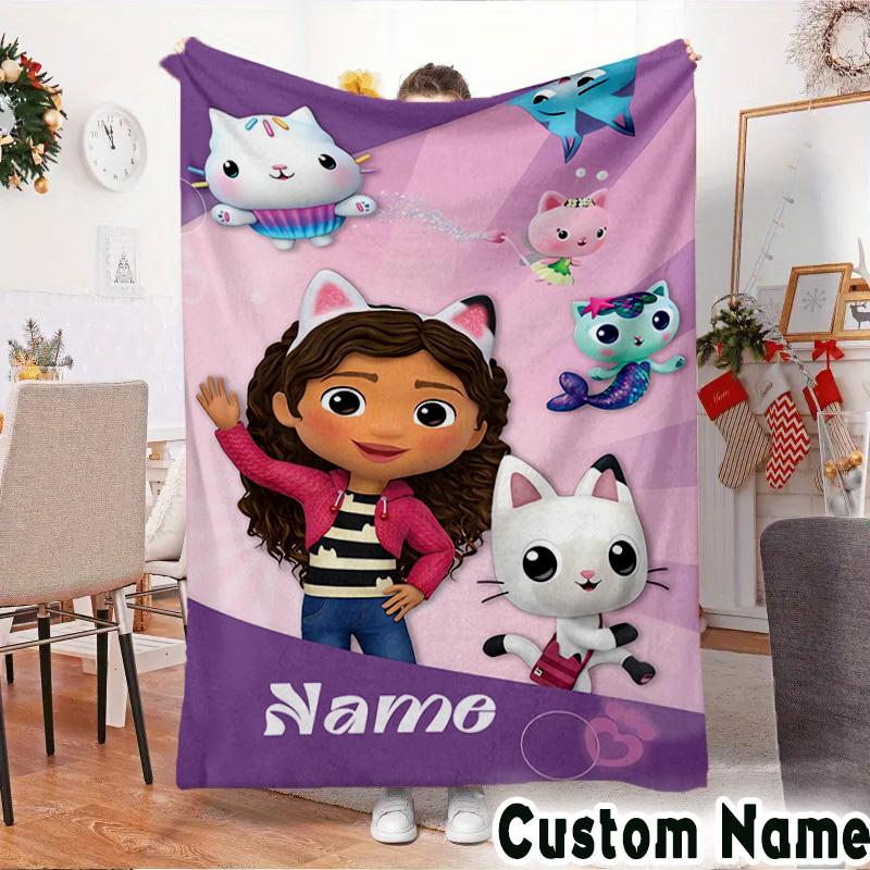 Custom Name Kitty Dollhouse Adventure Throws Blanket Flannel Blankets for Couch Bed Gifts for Men Women Picnic blanket Christmas fan gifts