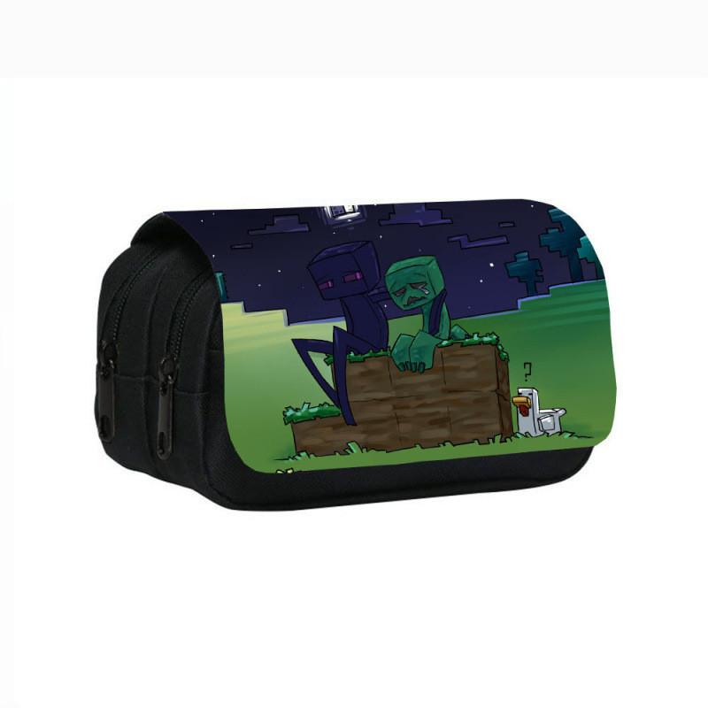 Minecraft Game Character Patterns Students Double Layered Stationery Storage Bag For School Use