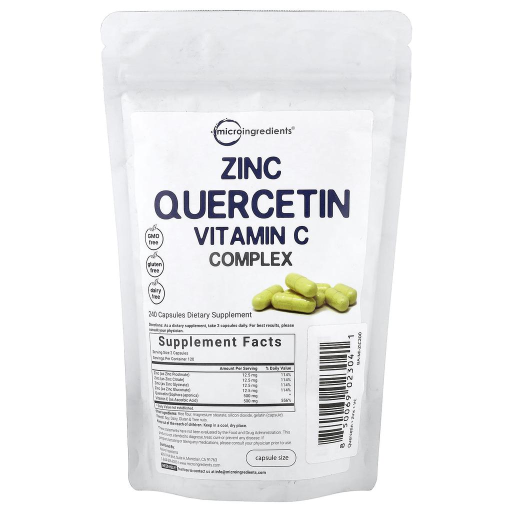 Micro Ingredients Zinc Quercetin Vitamin C Complex, 240 Capsules
