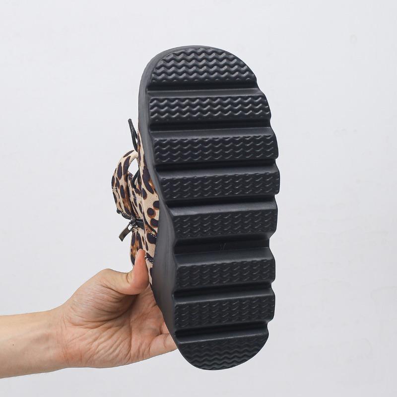 Женская обувь 2024 года, женские ботинки до щиколотки больших размеров, современные ботинки на платформе, женские туфли с леопардовым принтом, молния сбоку спереди, шнуровка, танкетка, женские