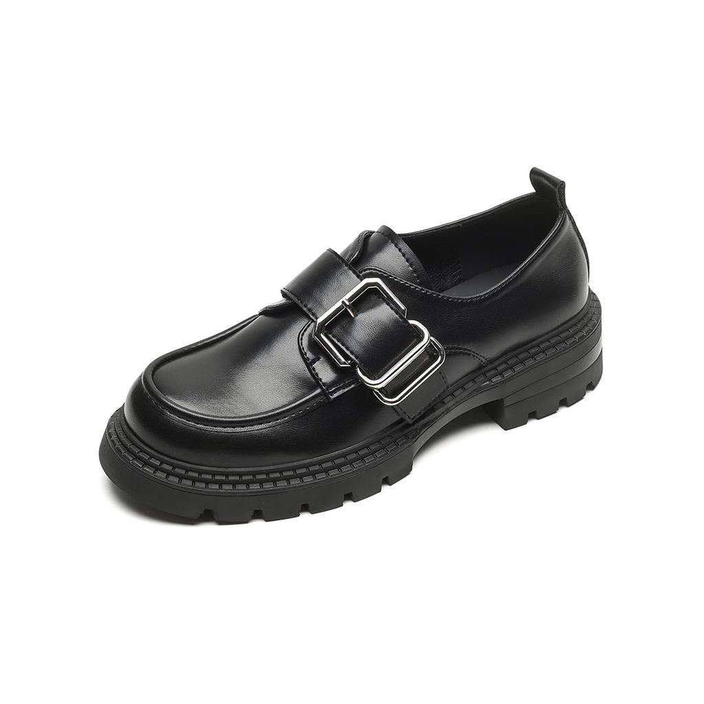 One-word Buckle with Thick-soled Women's Retro Small Leather Shoes and Soft-soled Single Shoes Women