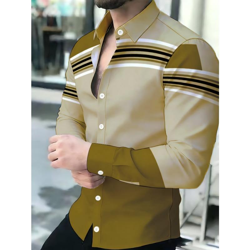 Мужская рубашка с принтом, длинный рукав, в стиле business casual, модный приталенный легкий топ для весны/лета, простая, элегантная, универсальная, для commuters, профессиональная одежда