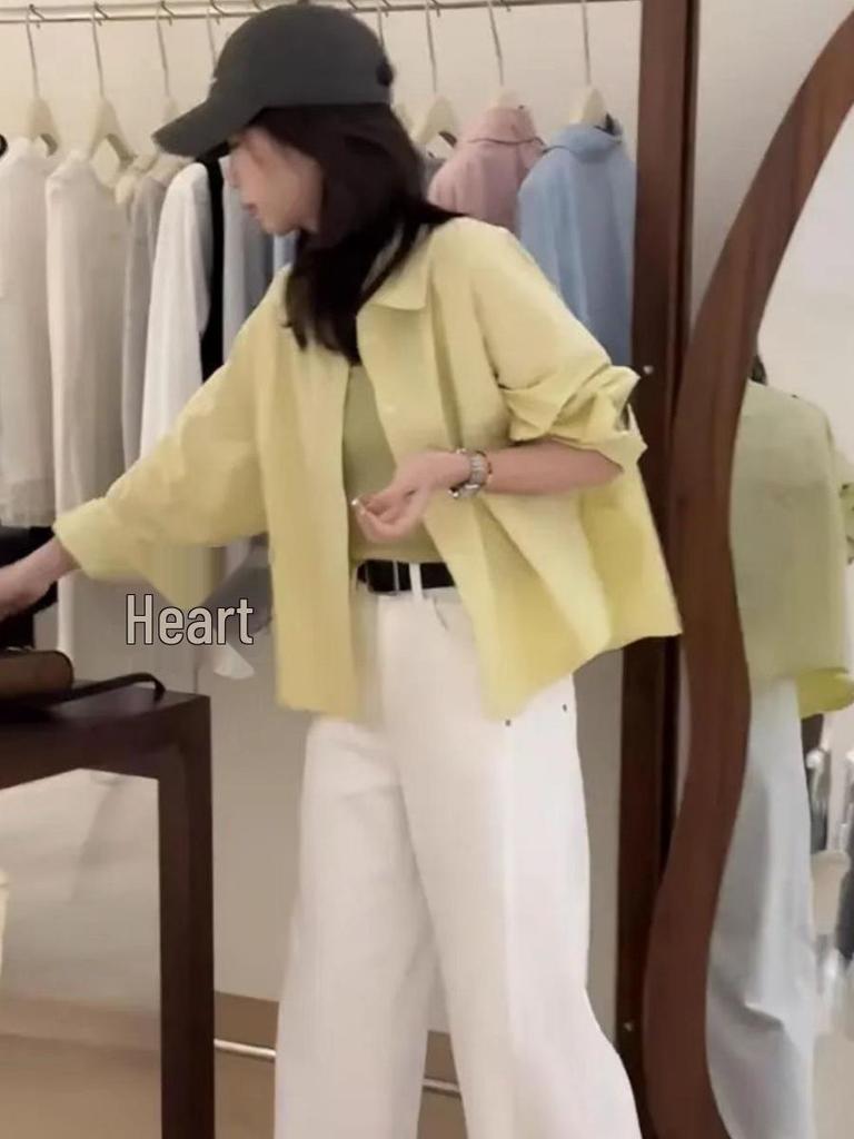 Рубашка с лацканами в корейском стиле для женщин - Весенняя мода 2025, Маленький повседневный, Свободный приталенный топ