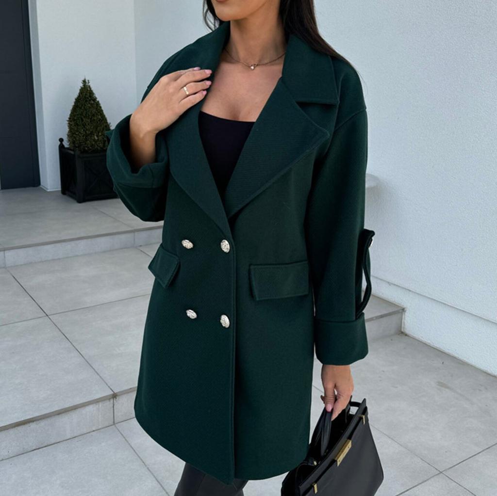Женское свободное повседневное шерстяное пальто с воротником из однотонного костюма, модное пальто с длинными рукавами