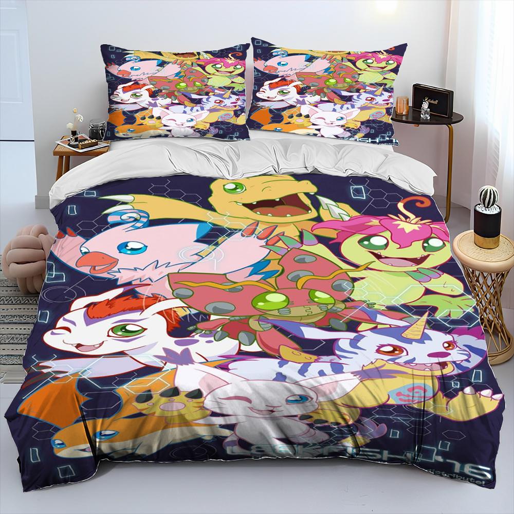 Digimon Adventure Монстр Мультфильм Комплект постельного белья,Пододеяльник Комплект для кровати Покрывало Наволочка,Комплект постельного белья размера кинг, квин