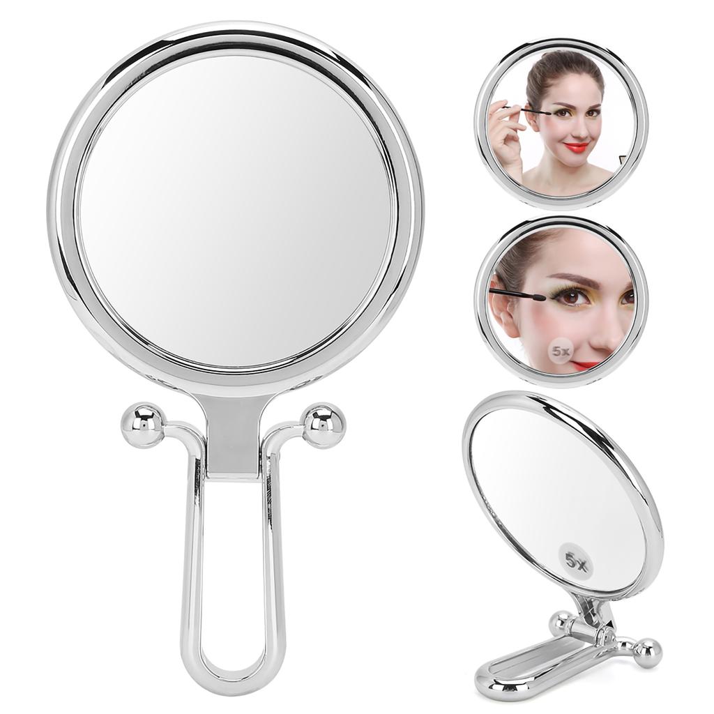 5X Magnifying Folding Adjustable Cosmetic Mirror Double Sided Makeup Mirror (Silver)