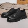 Business Leather Shoes Platform Casual Men's Single Shoes British Style Dress Big Head Shoes Korean Version Trend Black Small Leather Shoes