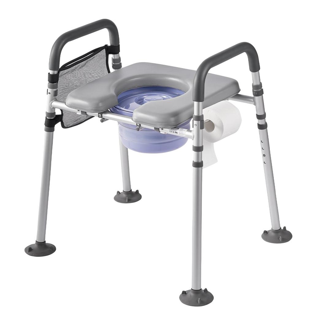 VEVOR Bedside Commode Chair, 227 kg Capacity, 4-in-1 Portable Toilet and Raised Toilet Seat with Padded Seat & Armrest, Detachable 5L Bucket