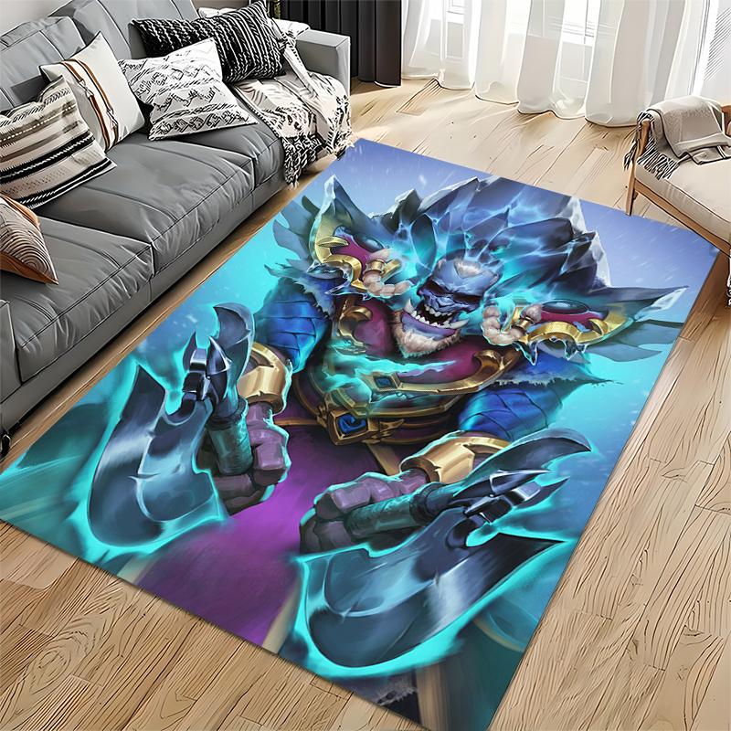 Fantasy Ice Warrior with Dual Axes Design Rug Non-slip rug suitable for living room and bedroom sofas