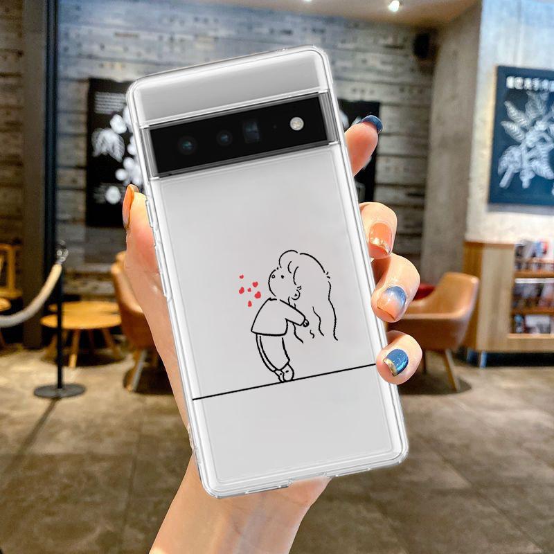 Чехол для телефона Google Pixel 10 Pro 10A Pixel 9 Pro XL Pixel 8 Pro 9A 8A 7A 7 6A 6 Pro Мягкий ТПУ Чехол Любители Любовь Черный Белый
