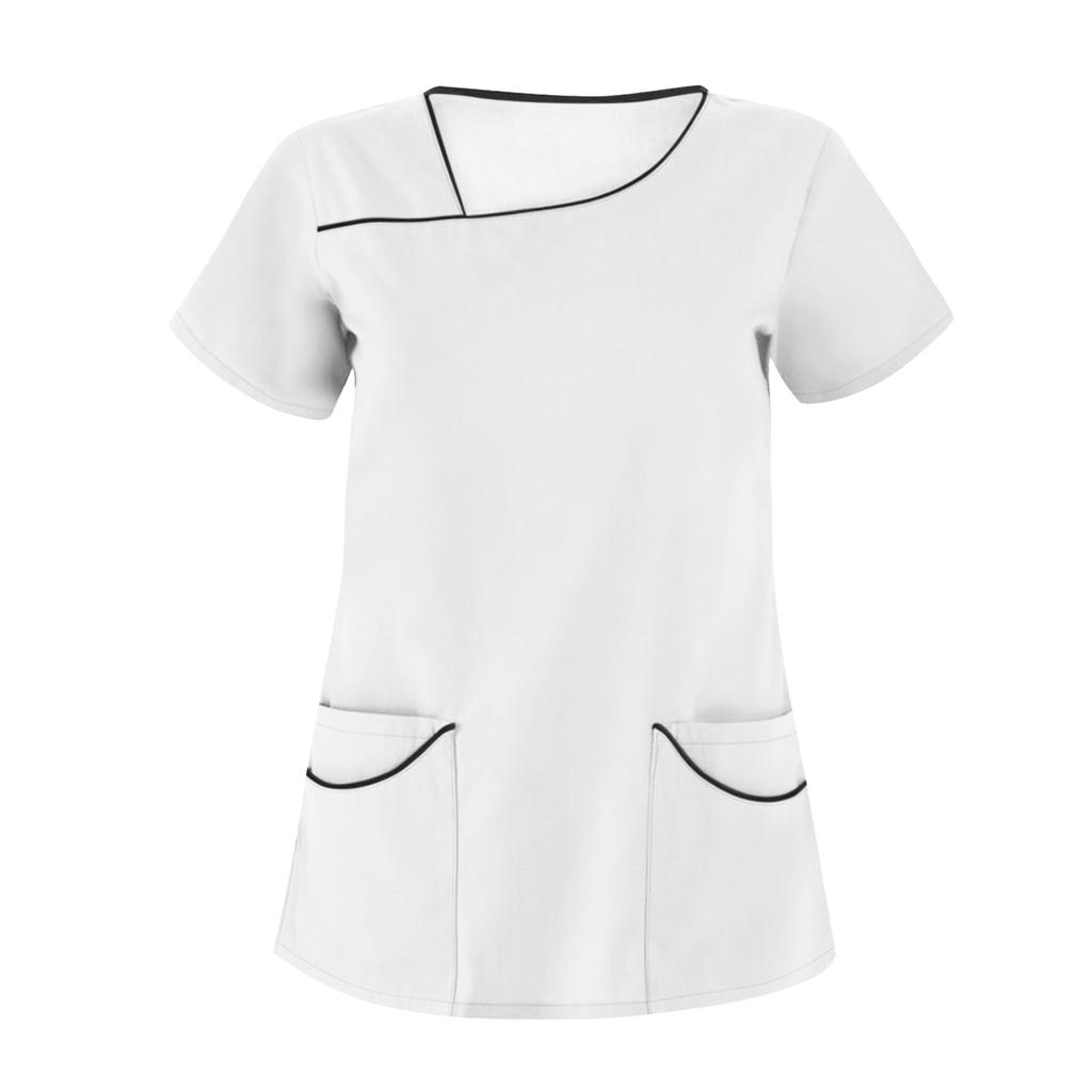 Женская однотонная рабочая одежда с короткими рукавами и верхом с двойными карманами