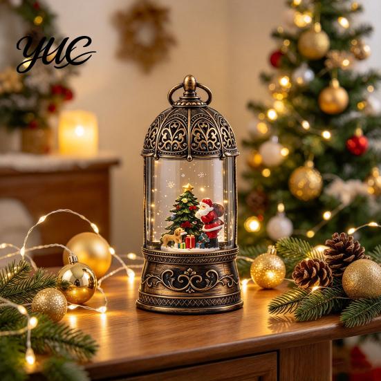 Christmas Gift for Kids Lighted Snow Ball Lantern with Music Glittering Swirling, Birdcage Design Santa Festive Room Decor Claus Snowing Water