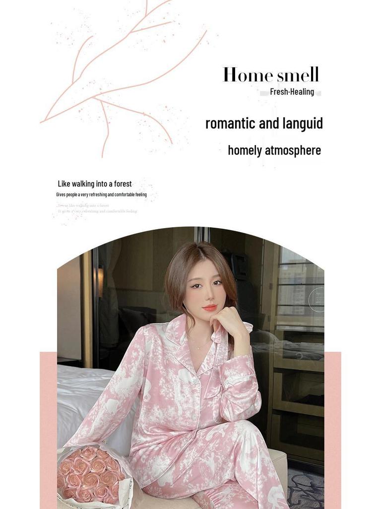 Stay-at-Home Loose Spring/Summer Ice Silk Pajamas: Long Sleeve Loungewear Set with Exquisite Texture