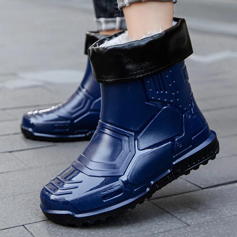 Men's Waterproof Rain Boots Outdoor Solid Color Fishing Boots Fashion Non-slip Waterproof Shoes Solid Color Mid-tube Rain Boots
