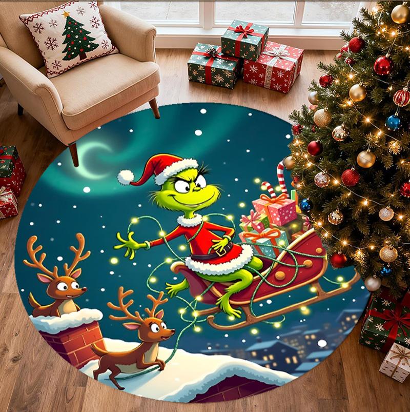 The Grinch Pattern Round Rug, Indoor/Outdoor Mat, for Picnic, Gameroom, Bedroom, Office, Living Room, Home Decor Carpet, Birthday Gift
