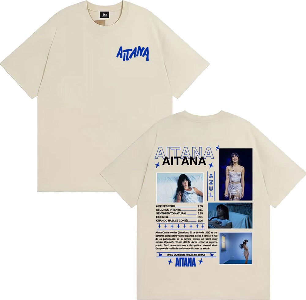 Певица Aitana Cuarto Azul Альбом Тур Обложка Футболки Унисекс Модный Тренд Уличная Мода Футболка Женская Летняя С Круглым Вырезом Хлопковые Футболки