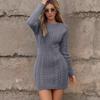 Осень Зима Повседневное Приталенное Мини-платье Модное с Длинным Рукавом Эластичное Платье-свитер с О-образным вырезом Однотонное Облегающее Вязаное Платье Женское