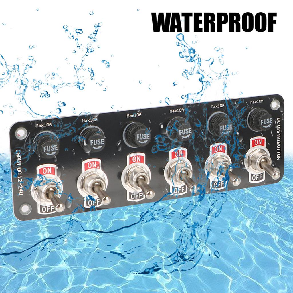 Rockers Switch, 6 Gang Round Rockers Switch Panel, Waterproof Easy-to-Install 12V 24V Switch 10A Fuses for Boats