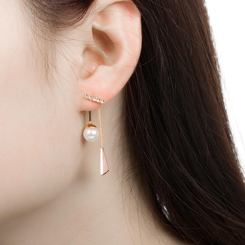 Fashion Word Flash Diamond Pearl Triangle Geometric Shape Hanging Earrings Hypoallergenic Earrings