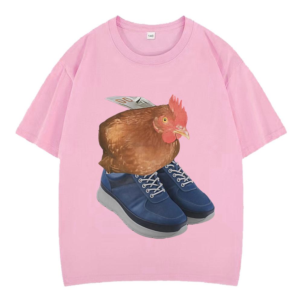 Funny Meme Chicken With Shoes Printed T Shirt Unisex Unisex Casual Cotton Short Sleeve Tshirts Fashion Harajuku Hiphop Tshirt Top