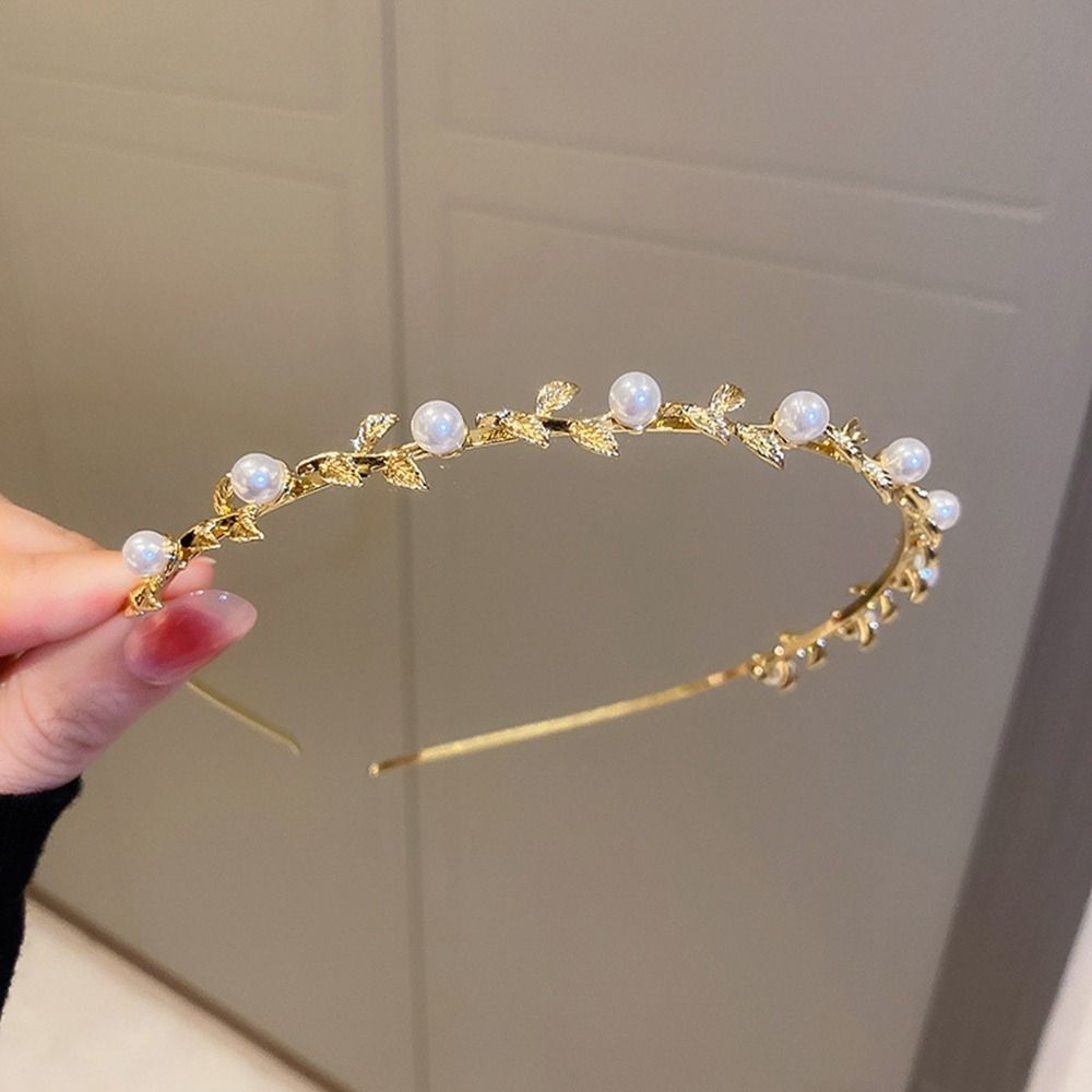 Headwear Tiara Baroque Korean Style Headwear Rhinestone Hair Band Leaf Headband Girl Thin Hair Hoop