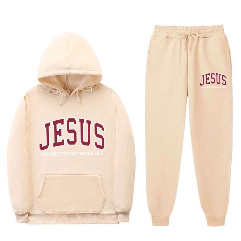 Men Women Casual Hooded Sweatshirt Set With Letter Print Long Sleeve Top Pants Sportwear