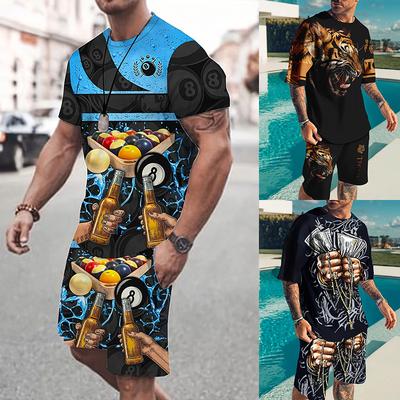 Модный мужской повседневный винтажный костюм, летний дышащий освежающий костюм в пляжном стиле с принтом 3D тигра, свободный мужской топ большого размера