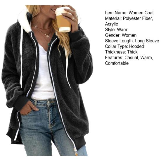 Sherpa Jacket for Women Winter Fuzzy Zip Up Fleece Sweatshirt Casual Warm Drawstring Hooded Coat with Pockets