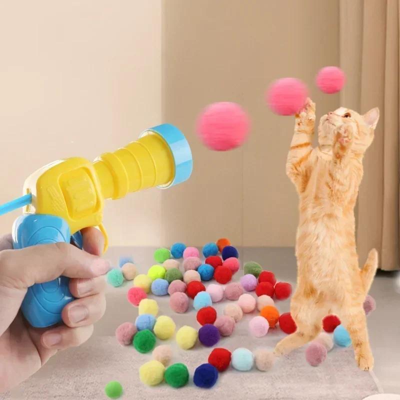 Interactive Launch Training Cat Toys Creative Kittens Mini Pompoms Games Stretch Plush Ball Toys Cat Supplies Pet Acssories