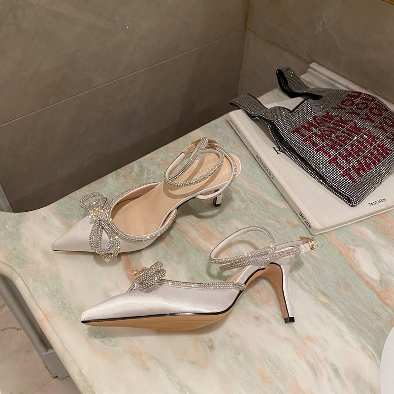 Мода Модные женские прозрачные босоножки с острым носком из ПВХ Элегантные туфли-лодочки на тонком высоком каблуке со стразами и ремешком на щиколотке с пряжкой Закрытые туфли