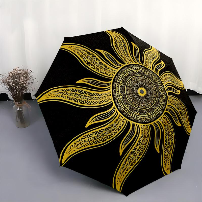 1pc Golden Sun Mandala Automatic Open/Close Umbrella - Portable Collapsible Umbrella with 8-Rib Stability, Fashion Lovers yy251017172