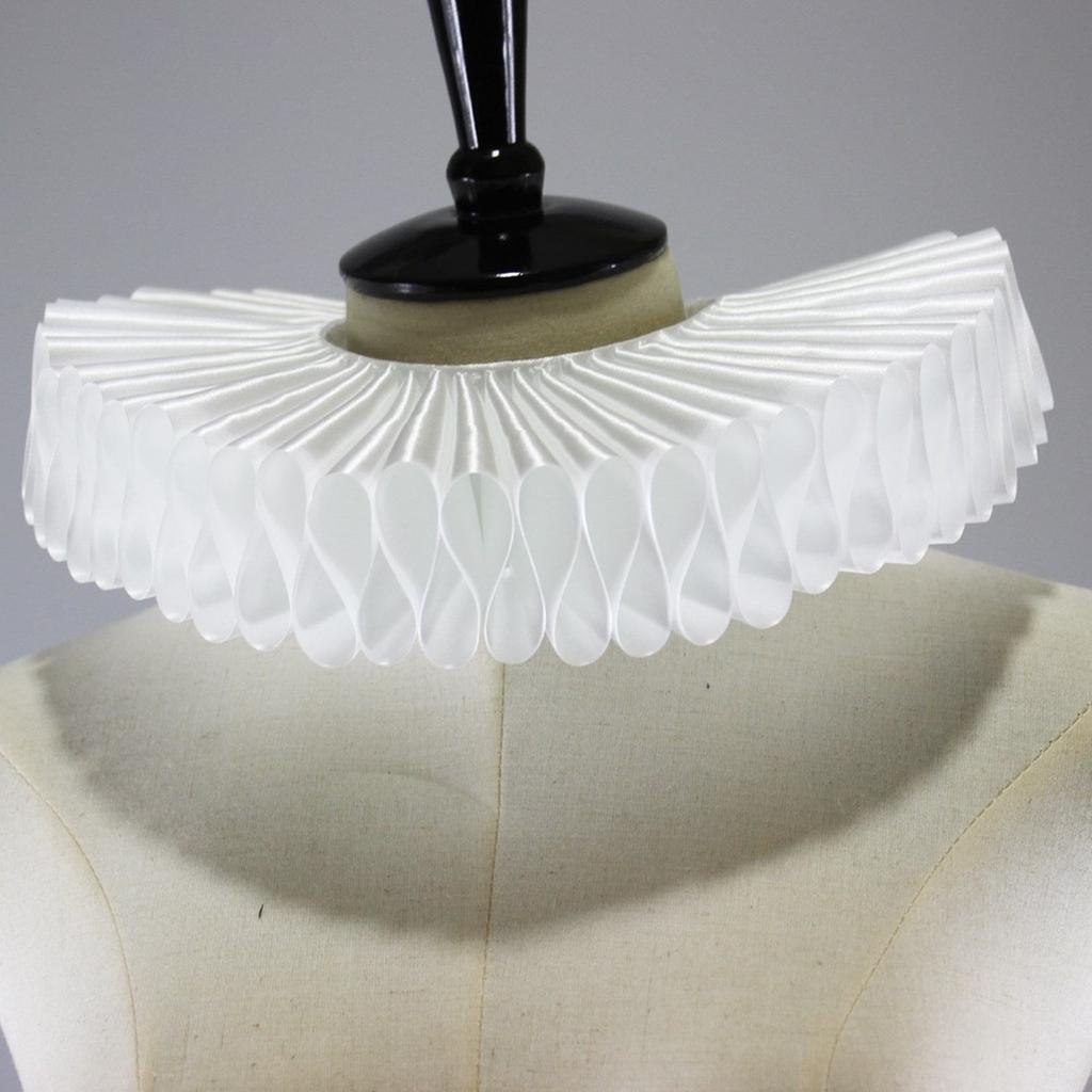 Women Girls Victorian Elizabethan Ruffled Neck Collar Silky Fake Collar Choker Vintage Webbing Neck Ruff Cosplay Costume