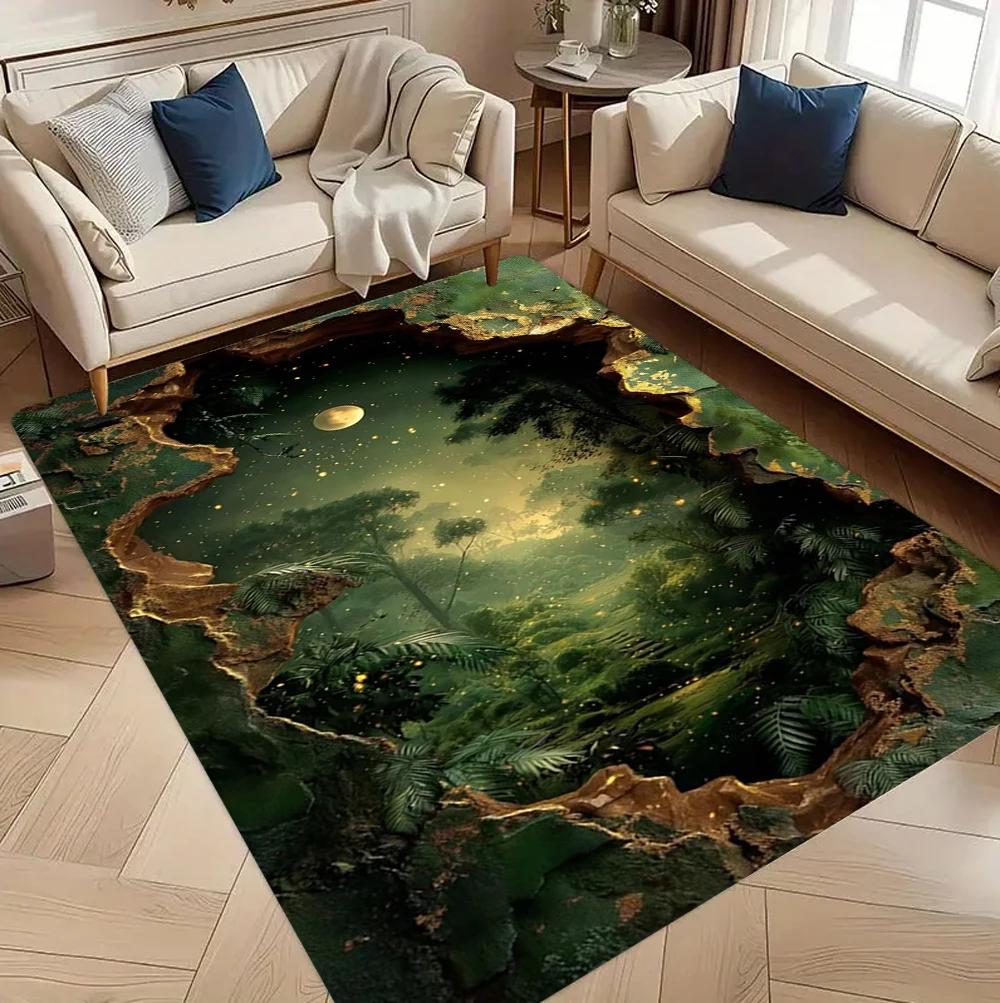 Enchanted Jungle Moonlight Design Carpet For Living Room Bedroom Area Rug Floor Mat Home Decoration Machine Washable