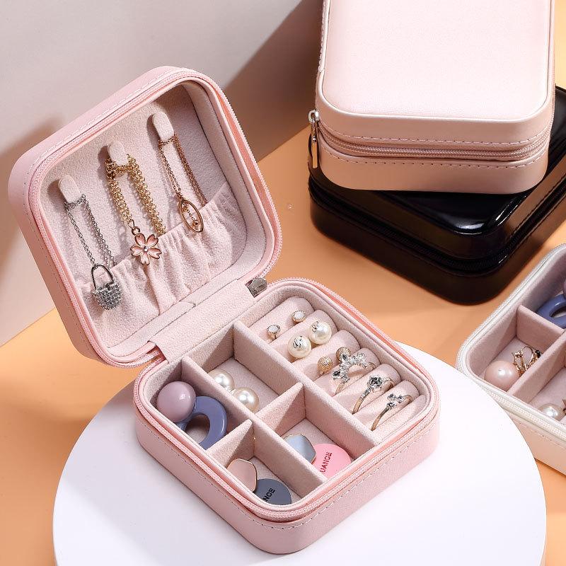 Portable Jewelry Box Jewelry Organizer Display Travel Jewelry Case Boxes Leather Storage
